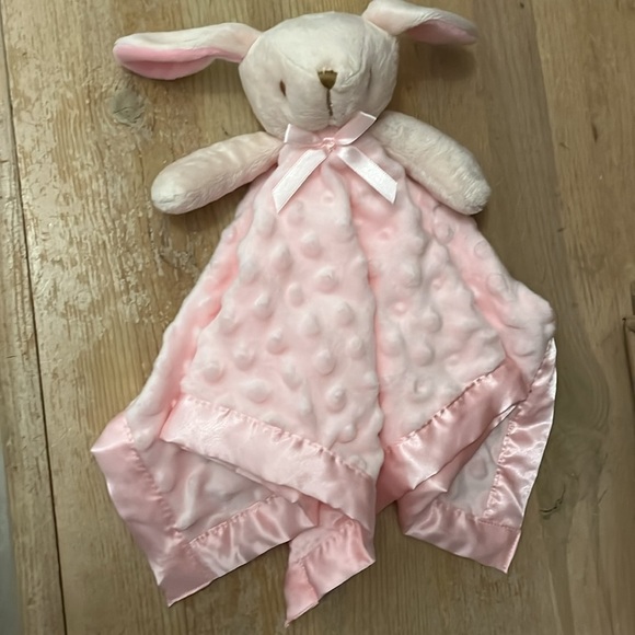 Bunny Lovey Security Blanket Minky Dot Satin Trim Pink Pro Goleem Easter - Picture 3 of 8